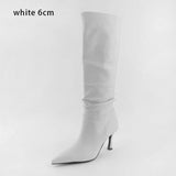 Size 33-42 Leather Women Boots Stiletto Heels Pointed Toe Ladies Shoes 2020 Winter Solid High Boots White Khaki Black