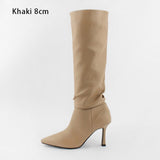 Size 33-42 Leather Women Boots Stiletto Heels Pointed Toe Ladies Shoes 2020 Winter Solid High Boots White Khaki Black