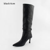 Size 33-42 Leather Women Boots Stiletto Heels Pointed Toe Ladies Shoes 2020 Winter Solid High Boots White Khaki Black