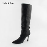 Size 33-42 Leather Women Boots Stiletto Heels Pointed Toe Ladies Shoes 2020 Winter Solid High Boots White Khaki Black