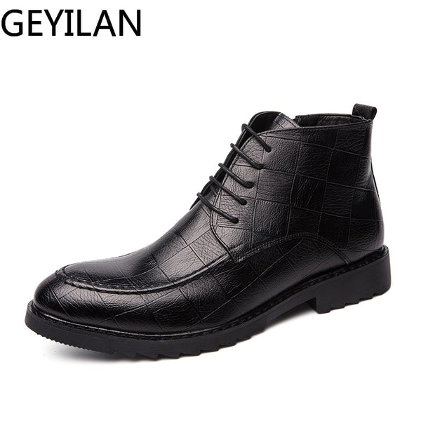 Fashion outdoor High Top Vintage Men Boots Brogue Ankle Boots Mens Desert Casual comfortable Boots Leather Lace Up Shoes